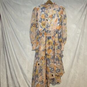 NWOT Colorful‎ Floral Ruffly Chiffon Maxi Dress Size Small Shein Flowy Layerd